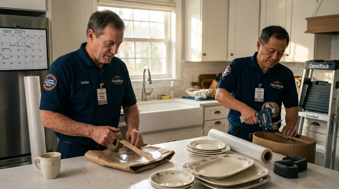 Professional crew packing kitchen dishware in Yacolt, WA